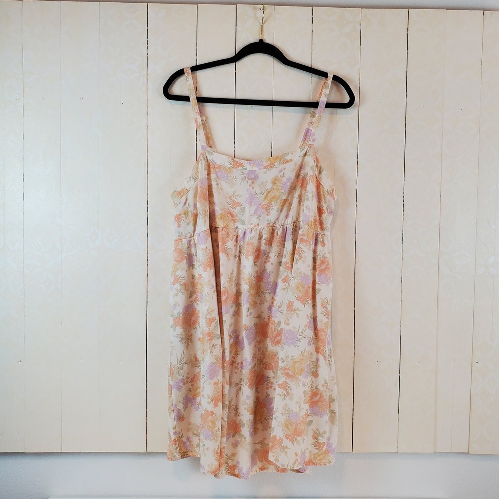 Torrid Floral Mini Dress Size 0 Large Cami Strap Pockets Peach Purple Yellow